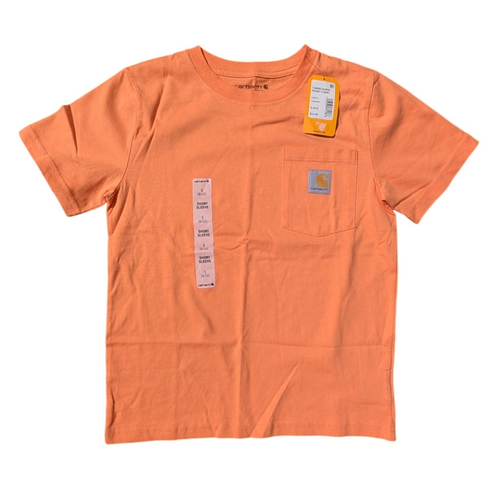 NWT Carhartt Kid Tangerine Orange Short Sleeve Pocket T-Shirt S 8-10 100% Cotton